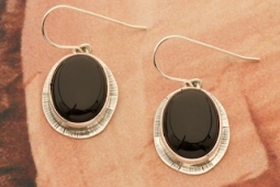 Genuine Black Onyx Sterling Silver Native American Earrings